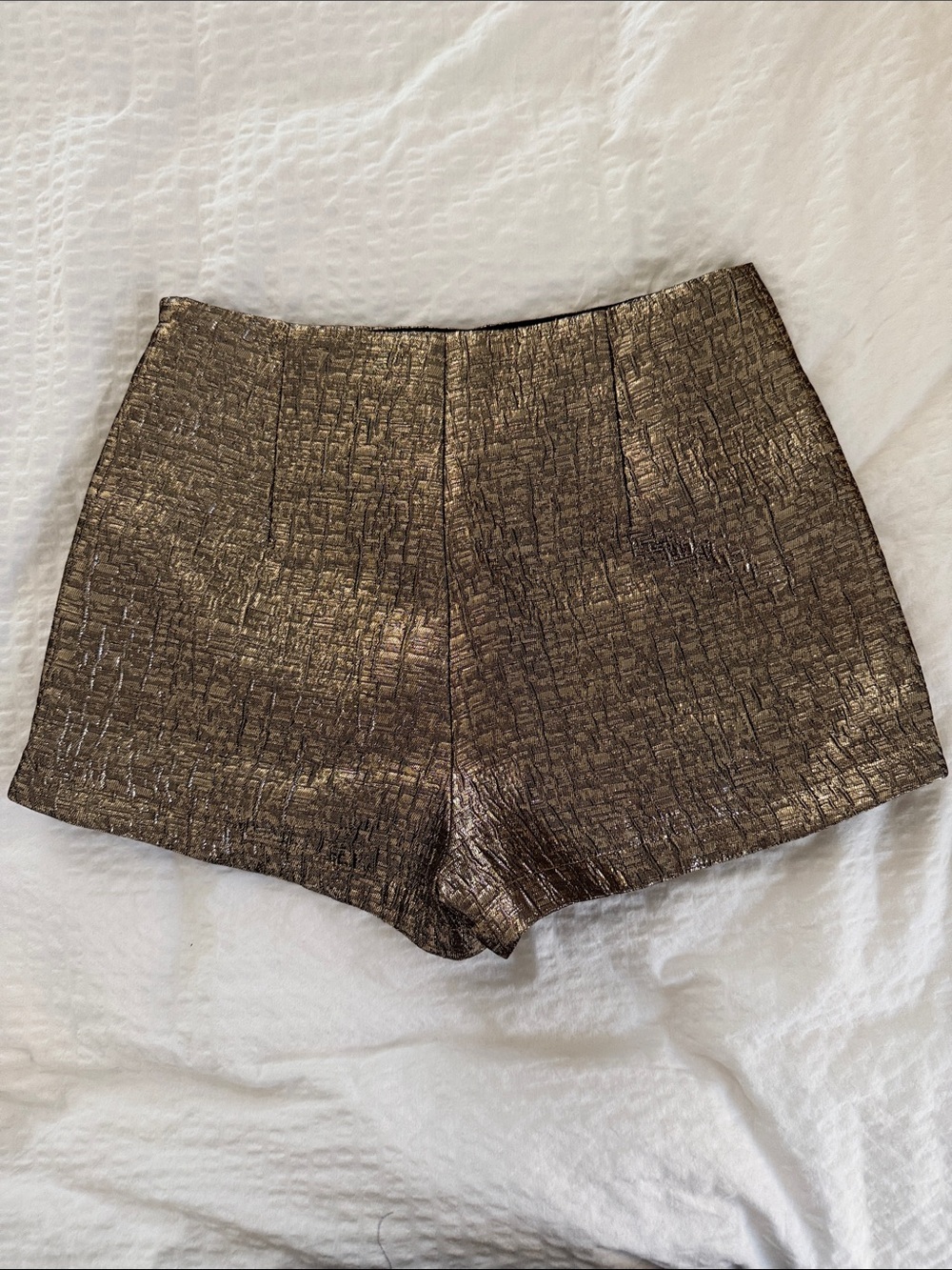 Commense High-Waist Metallic Gold Textured Shorts - Picture 12 of 12